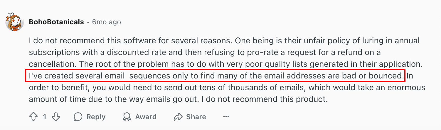 Reddit Review of Apollo (Data Accuracy)