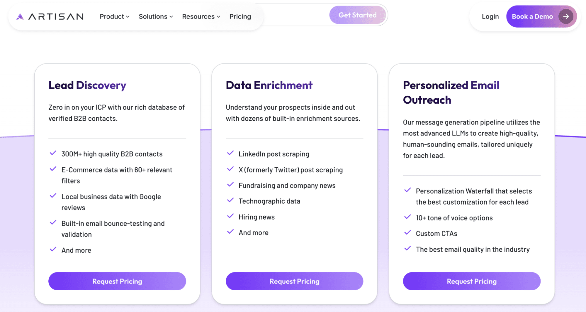 Artisan Pricing Page Screenshot