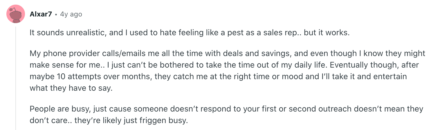 Reddit Comment About Cold Emails