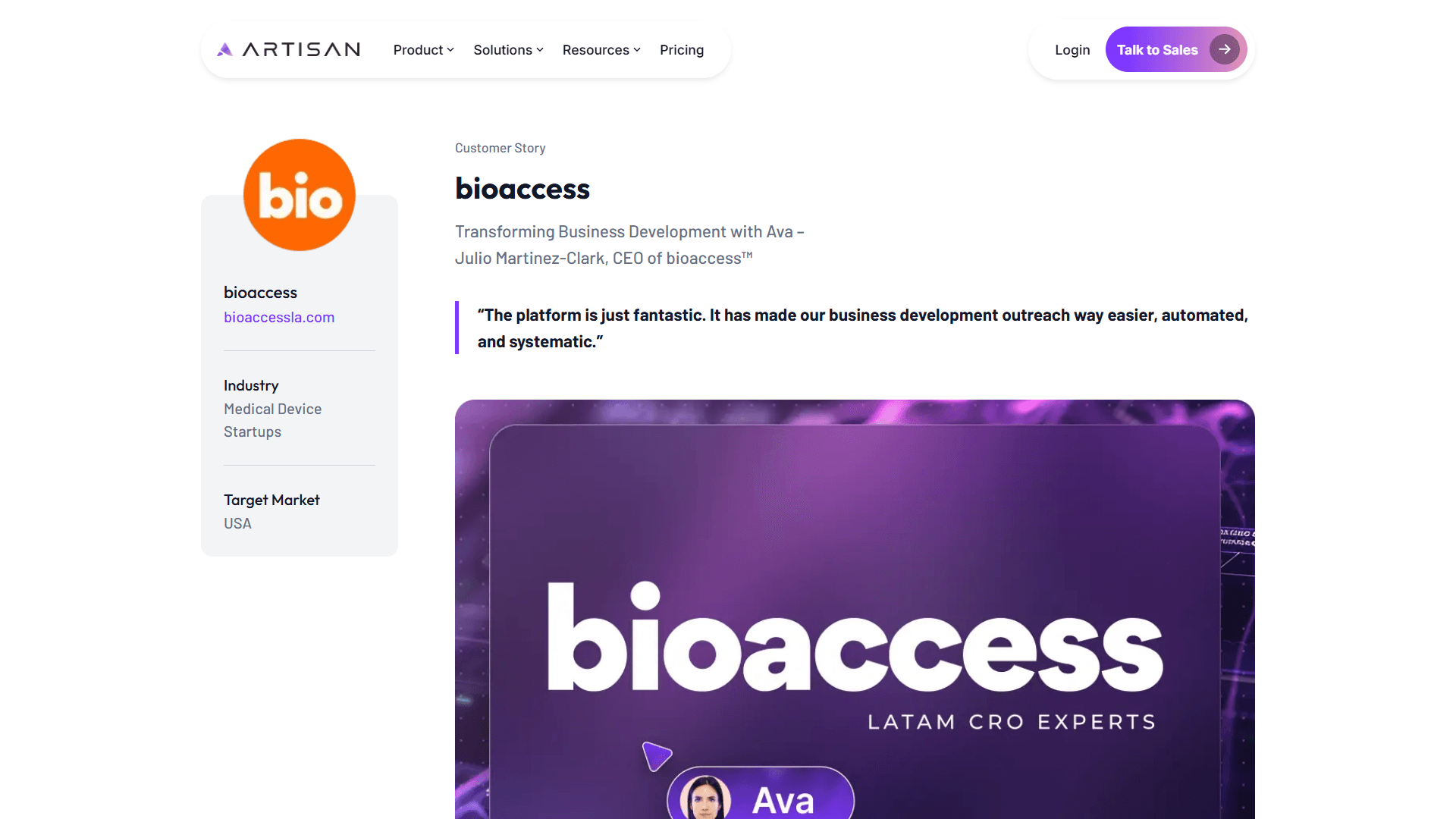 bioaccess and Artisan B2B Sales Example