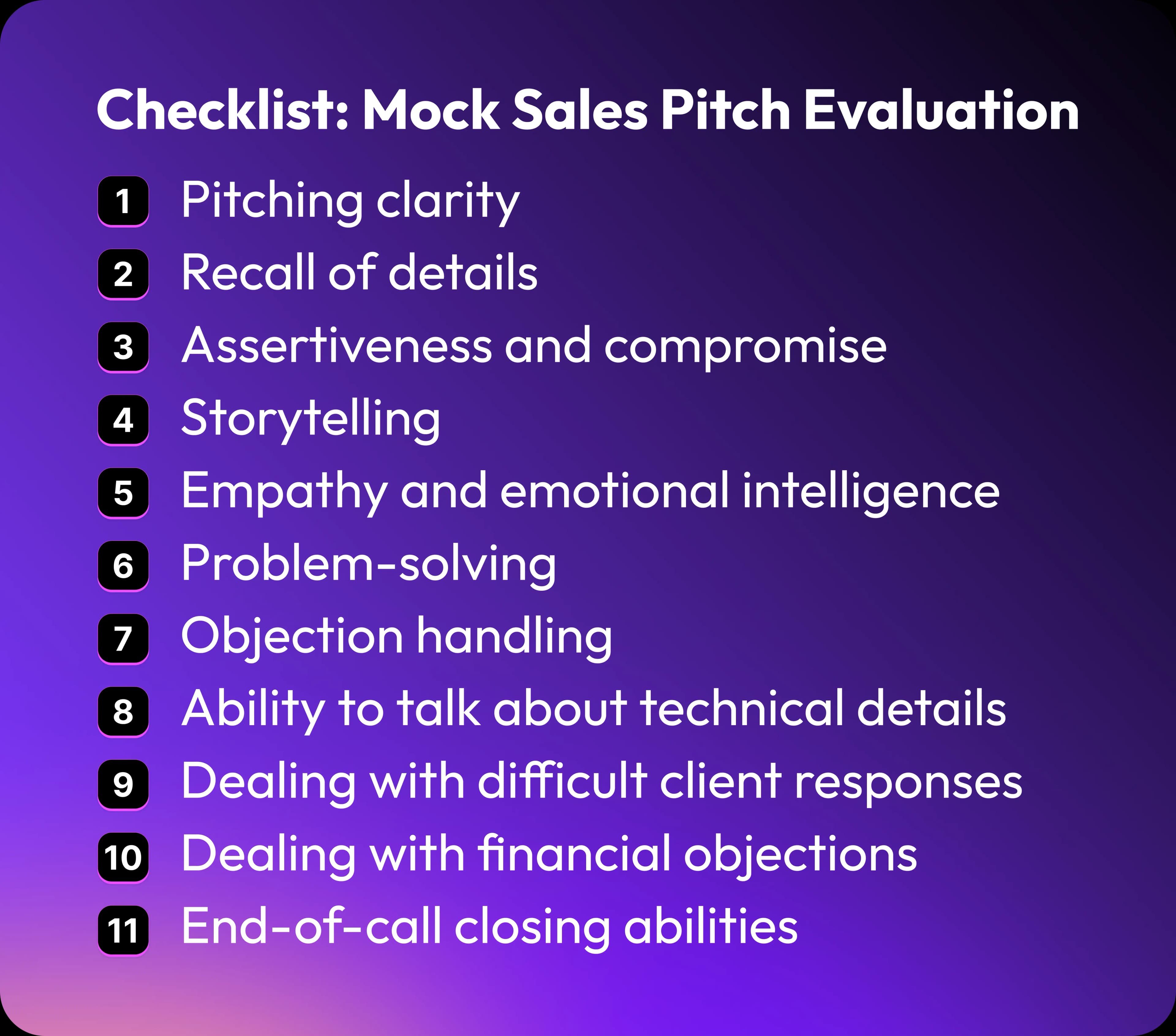 Checklist Mock Sales Pitch Evaluation